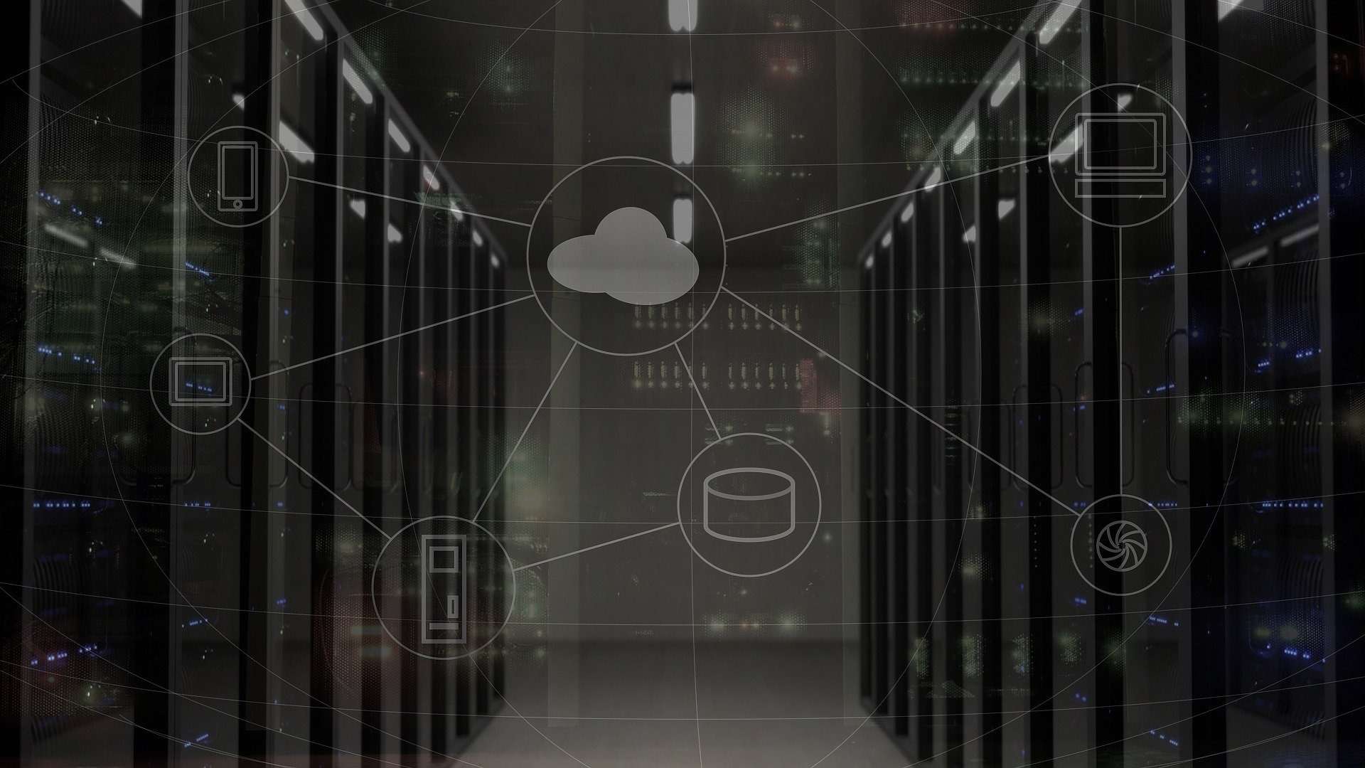 data centre racks, servers, compute with an overlay to describe the cloud