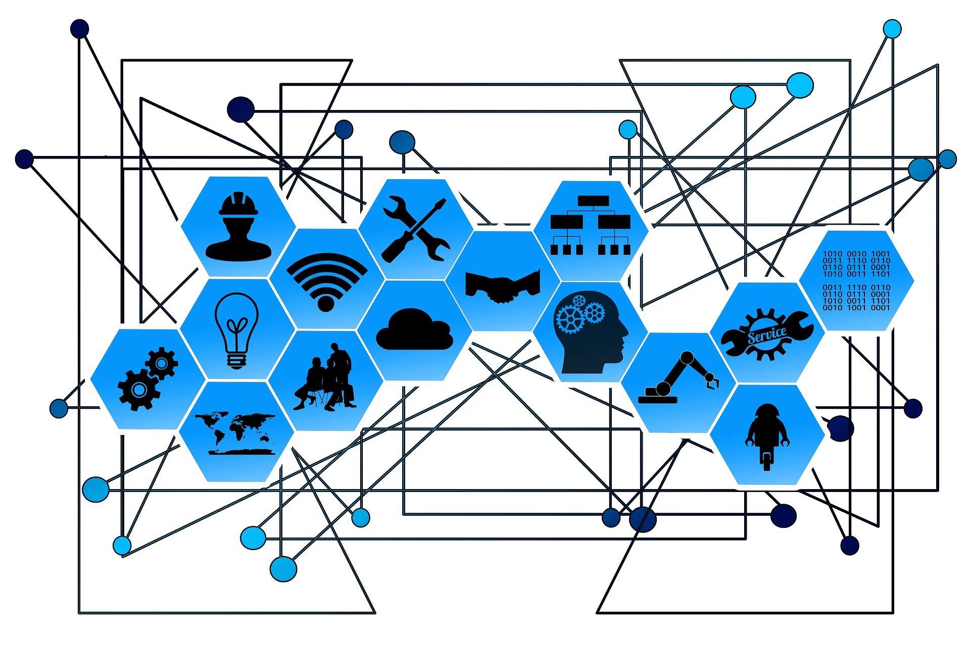 honeycomb and connections to illustrate inter-relationships of IT